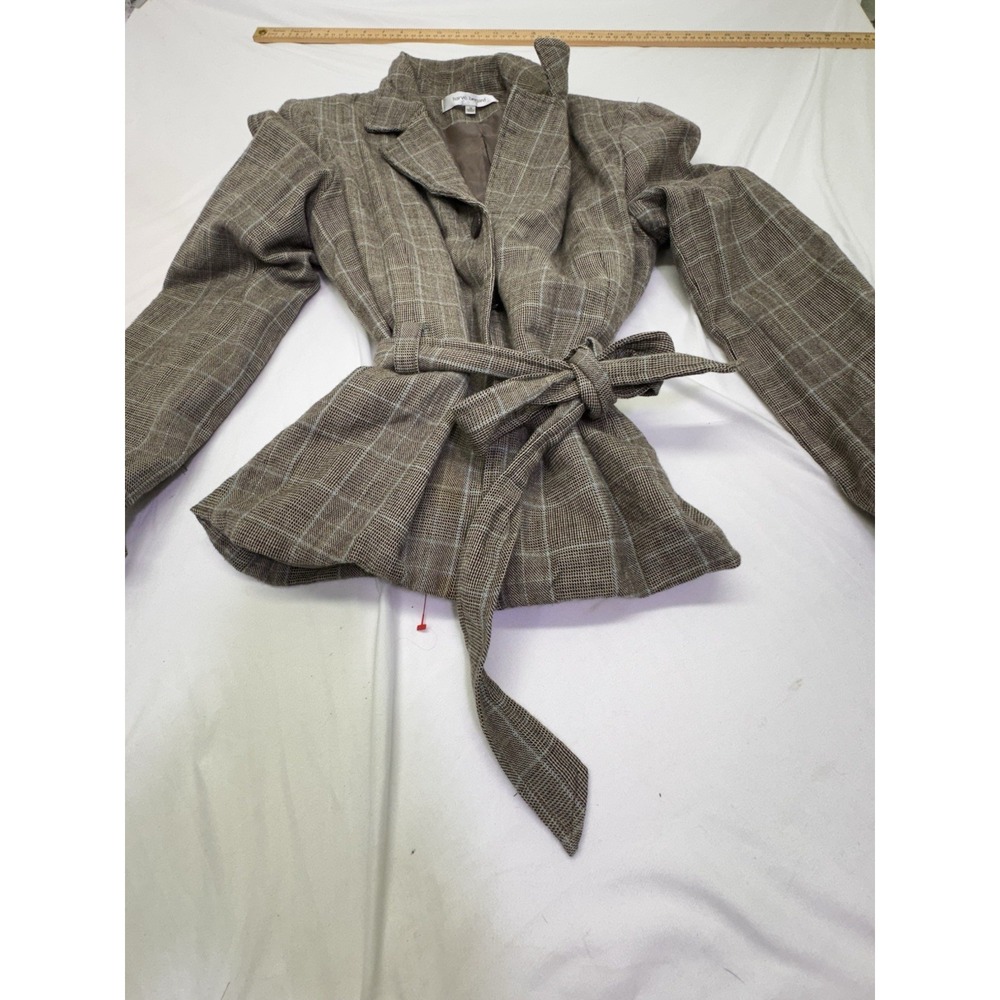 Harve Benard womens Plaid wool belted L/S button front jacket 12 Vintage Brown